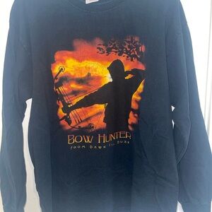 Gildan Black Long-Sleeve Bow Hunter Graphic Tee with Orange-Yellow Design